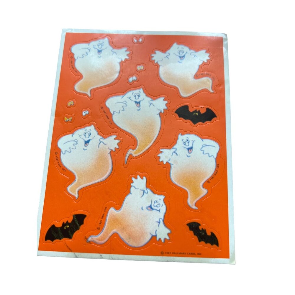 Vintage 1987 Hallmark Halloween Ghost Stickers Black Bats 6" x 4.5" Ne